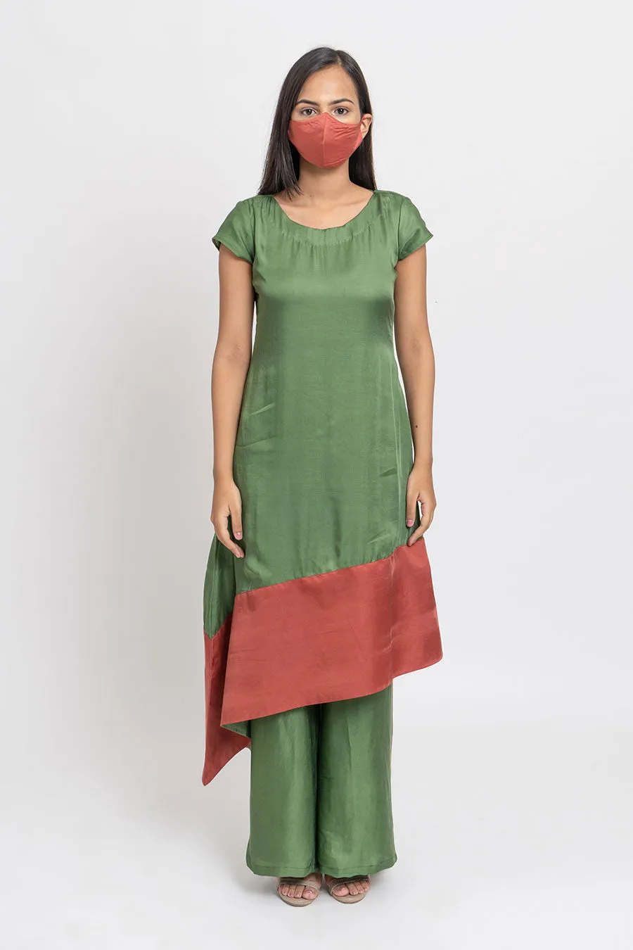 Olive Green Co-Ord Set With Mask