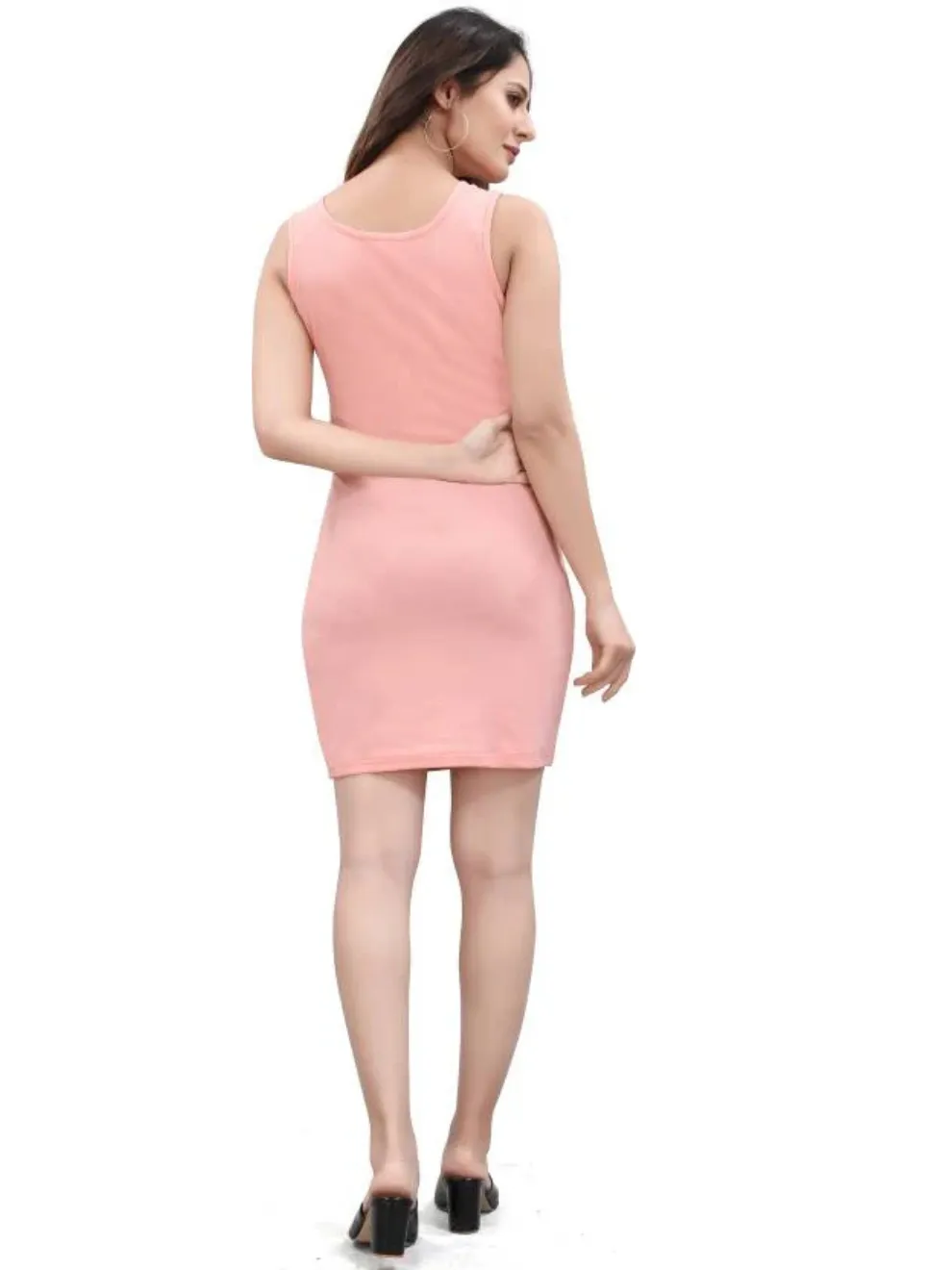 Peach V neck Bodycon Dress