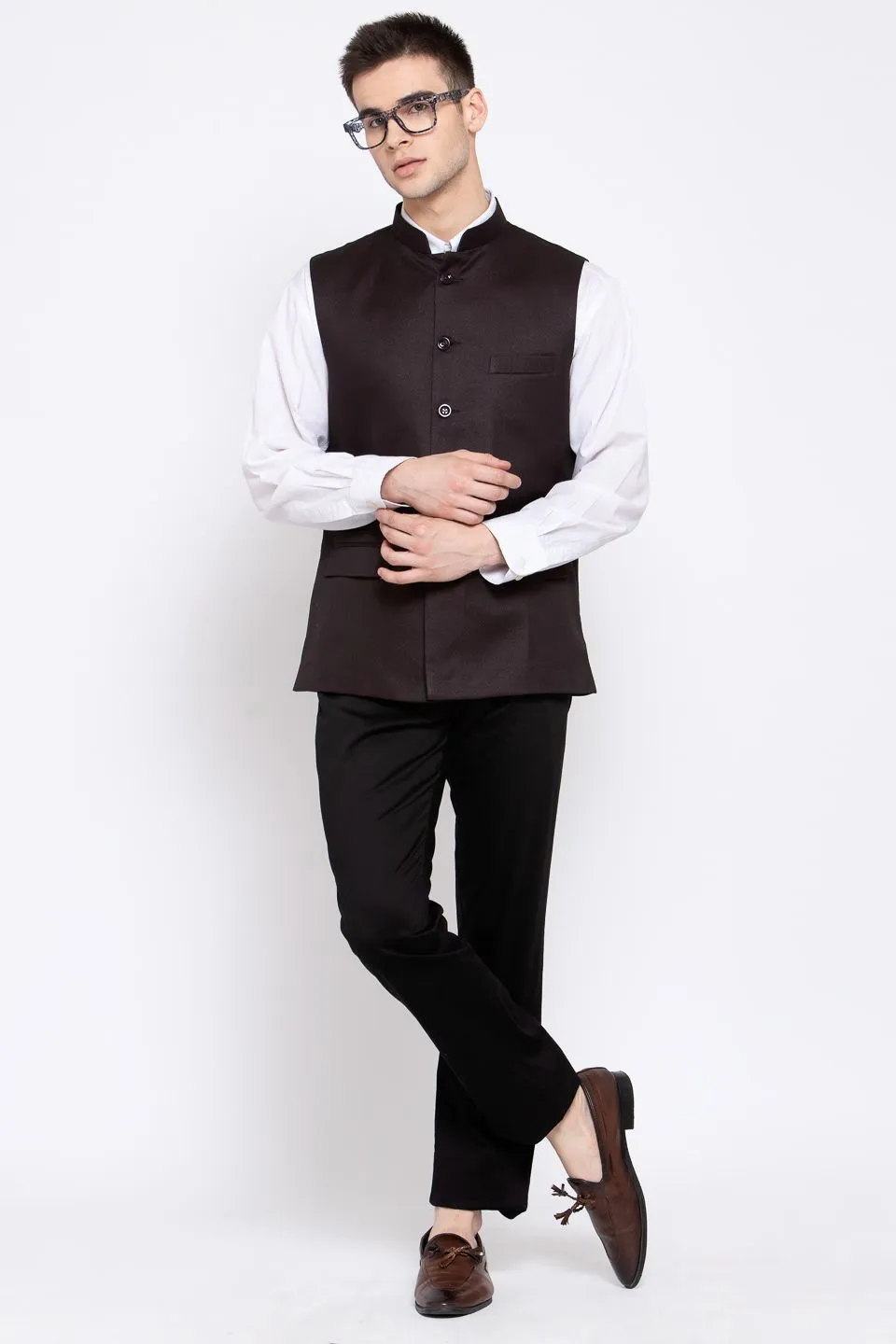 Poly Blend Coffee Nehru Jacket