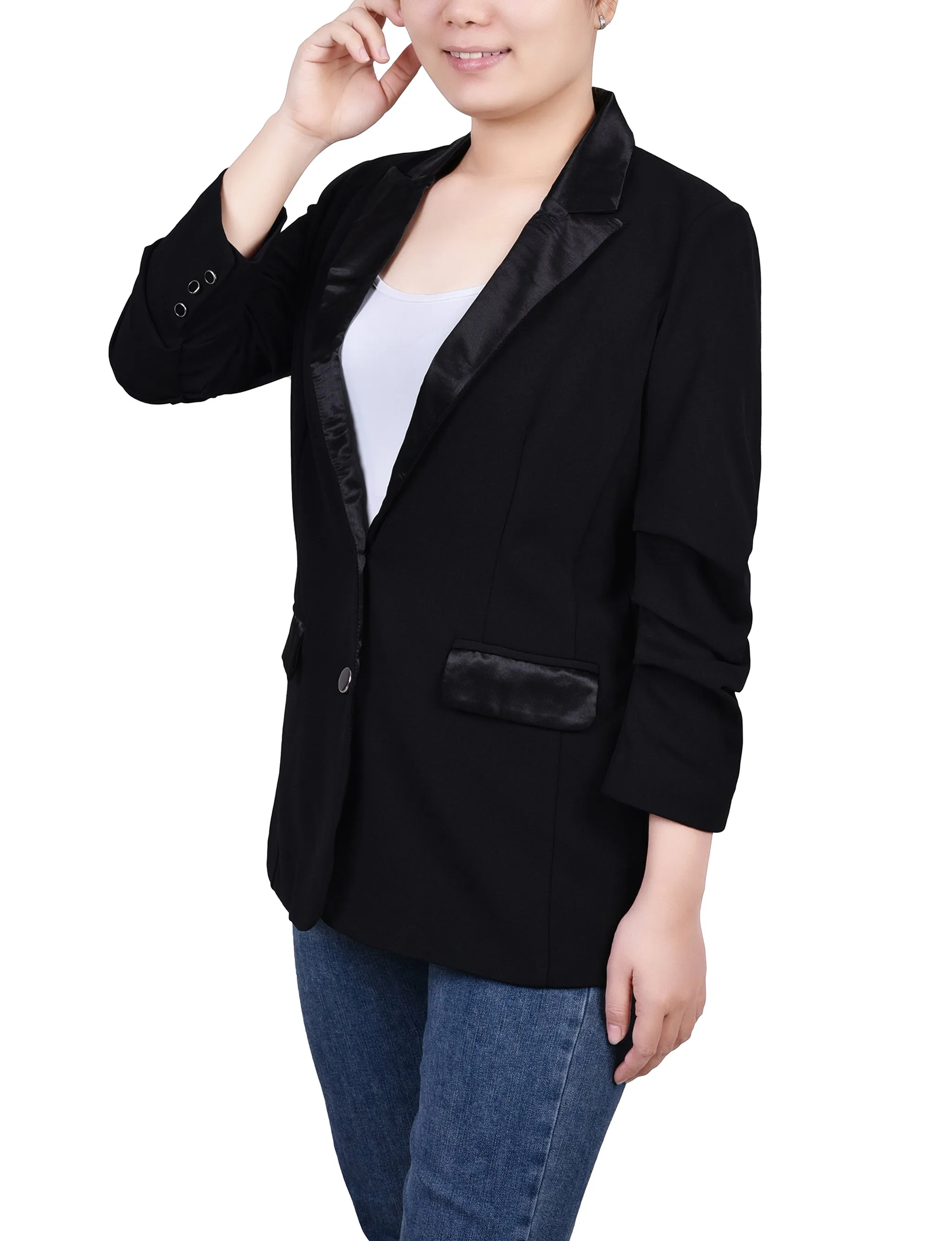 Satin Lapel Scuba Crepe Jacket