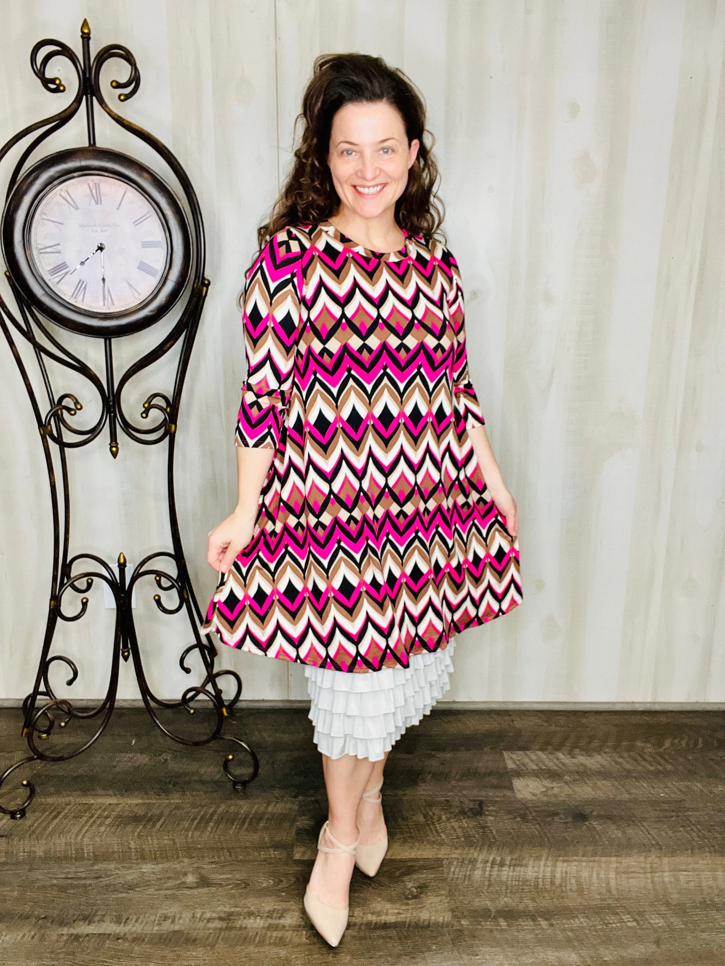 Shapes of Pink Geometric Tunic