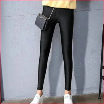 Shiny Black Spandex Disco Leggings