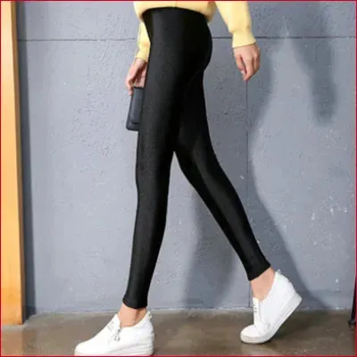 Shiny Black Spandex Disco Leggings