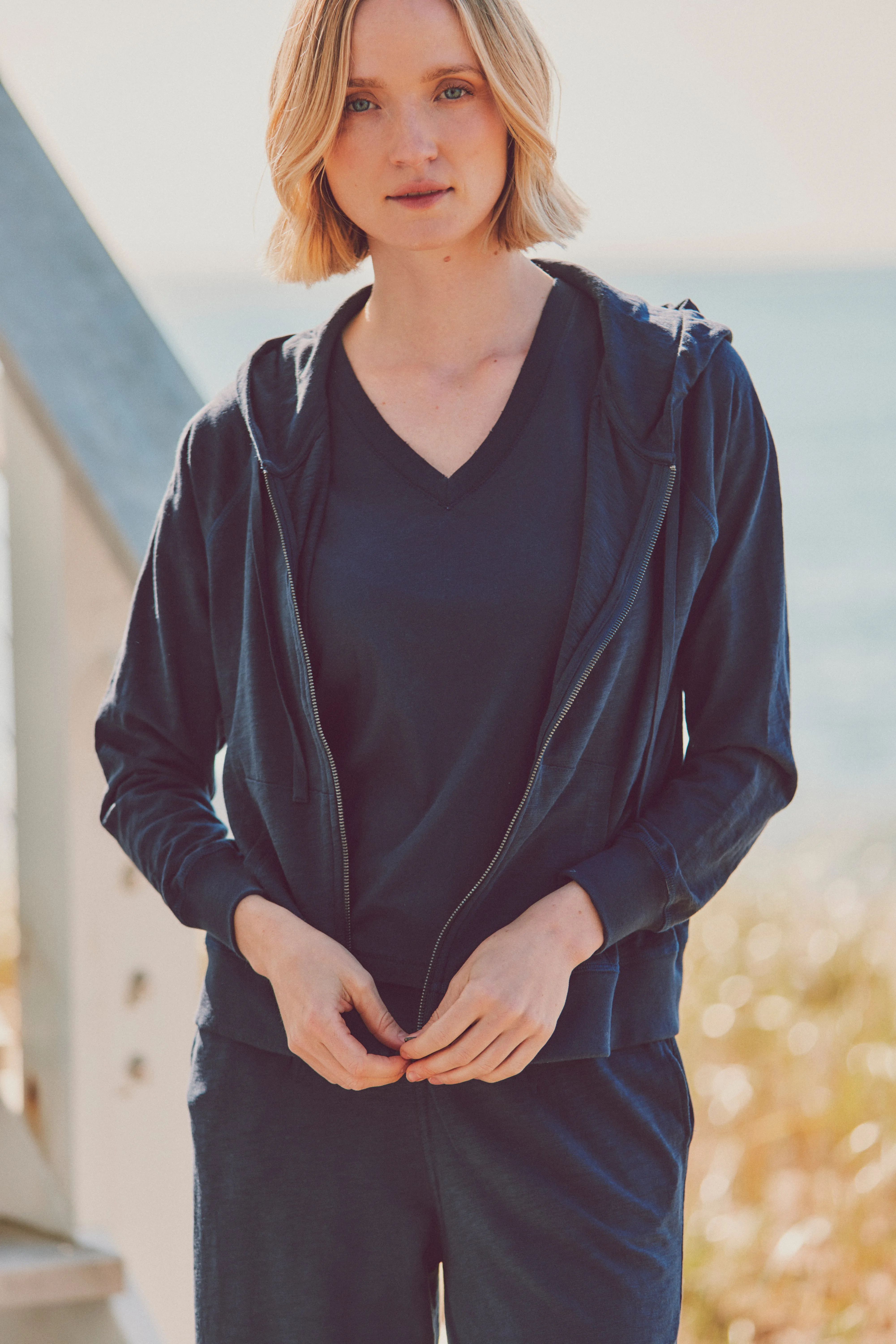 Stella Zip Hoodie in Slub Cotton