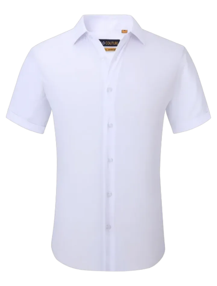 White men's short sleeves shirt stretch material