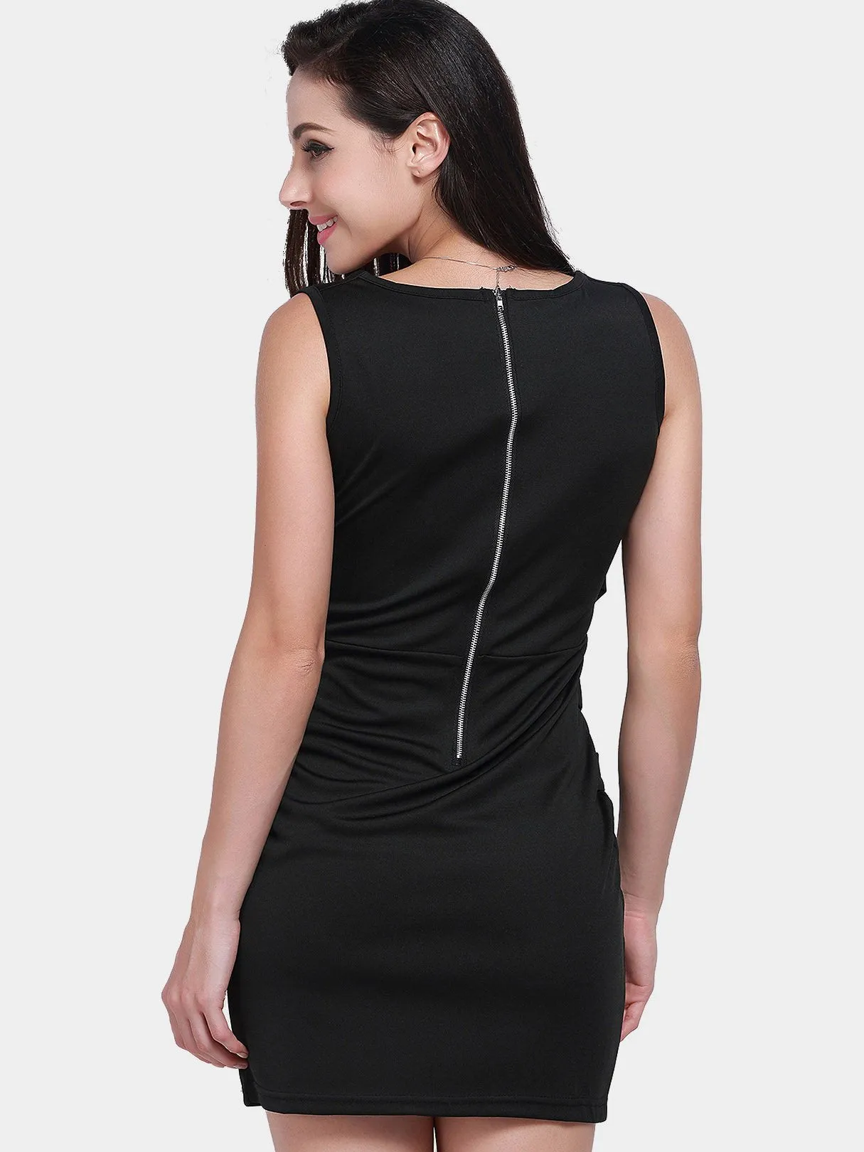 Wholesale Black V-Neck Sleeveless Zip Back Dresses
