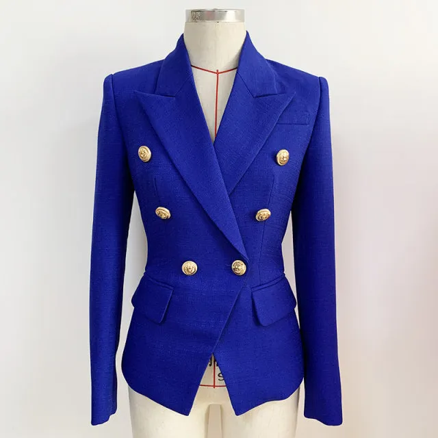 Wjczt HIGH STREET 2022 Classic Baroque Designer Blazer Jacket Women&#39;s Metal Lion Buttons Double Breasted Textured Blazer Mint Green