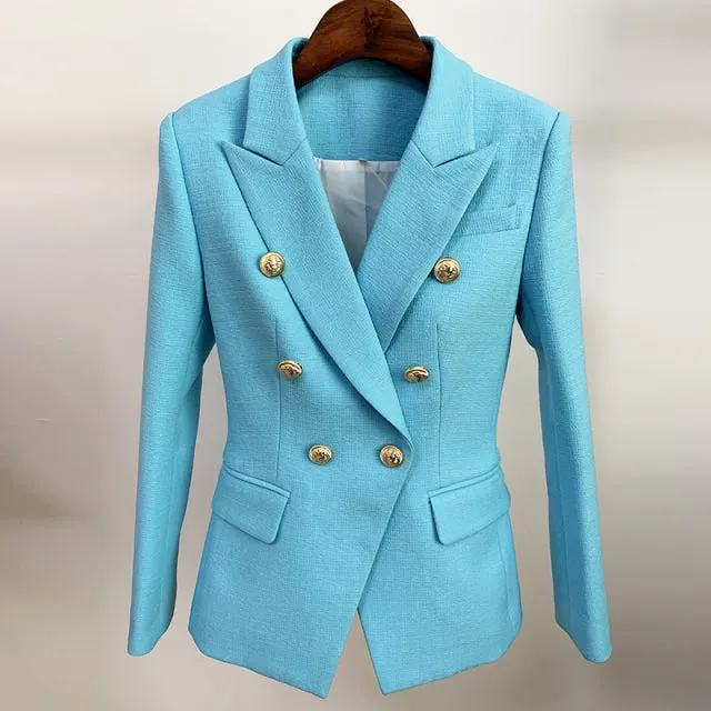Wjczt HIGH STREET 2022 Classic Baroque Designer Blazer Jacket Women&#39;s Metal Lion Buttons Double Breasted Textured Blazer Mint Green