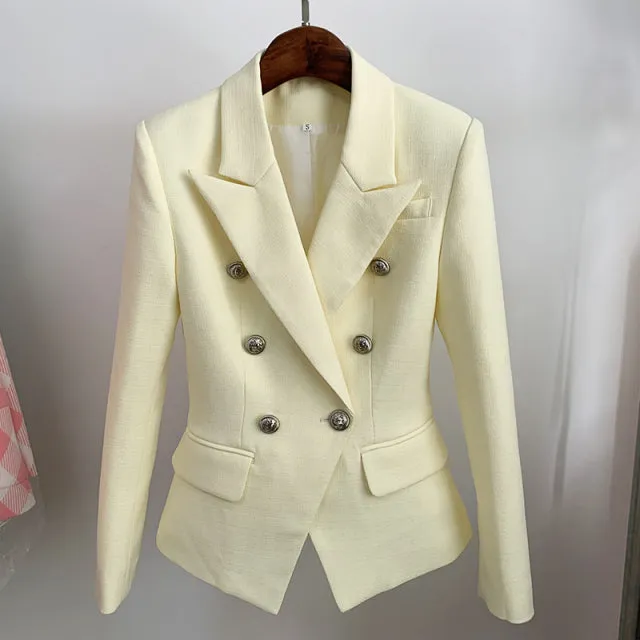 Wjczt HIGH STREET 2022 Classic Baroque Designer Blazer Jacket Women&#39;s Metal Lion Buttons Double Breasted Textured Blazer Mint Green