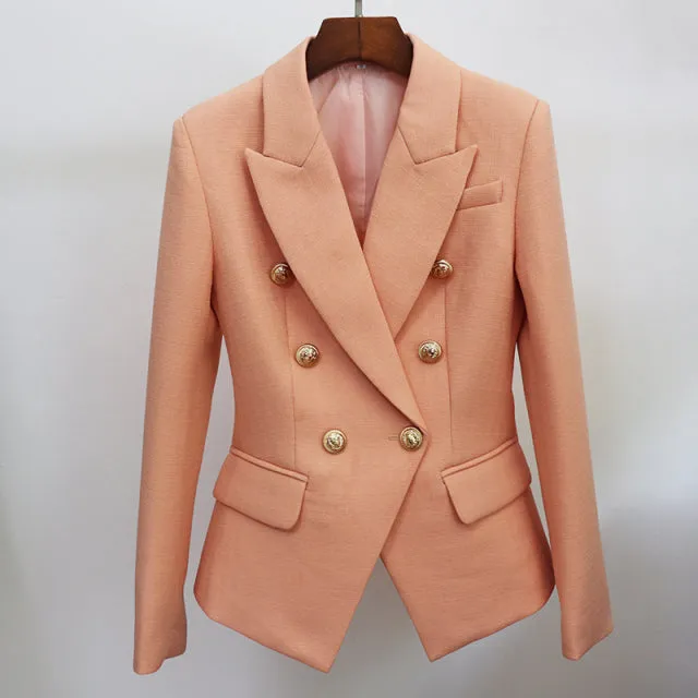 Wjczt HIGH STREET 2022 Classic Baroque Designer Blazer Jacket Women&#39;s Metal Lion Buttons Double Breasted Textured Blazer Mint Green