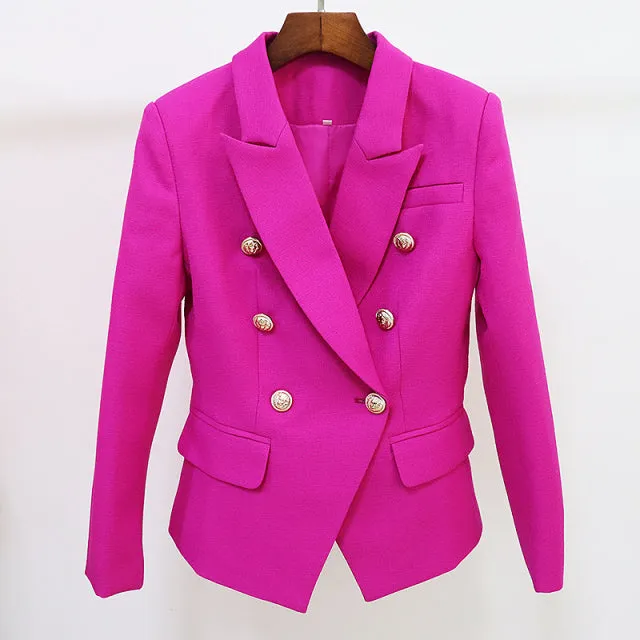 Wjczt HIGH STREET 2022 Classic Baroque Designer Blazer Jacket Women&#39;s Metal Lion Buttons Double Breasted Textured Blazer Mint Green