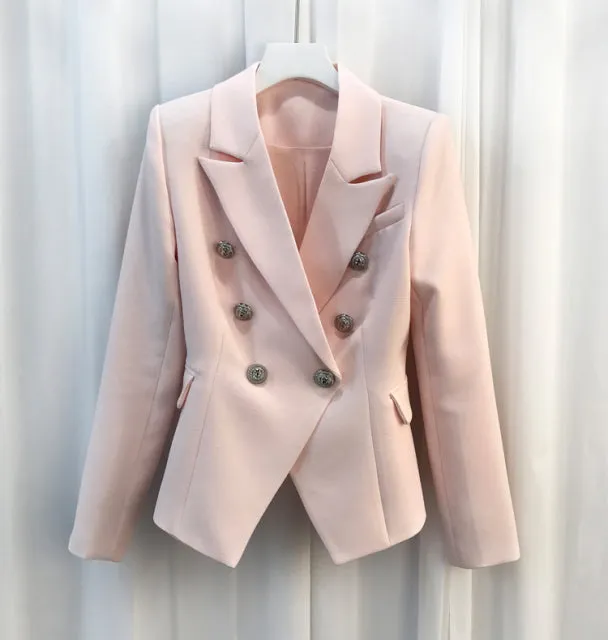 Wjczt HIGH STREET 2022 Classic Baroque Designer Blazer Jacket Women&#39;s Metal Lion Buttons Double Breasted Textured Blazer Mint Green