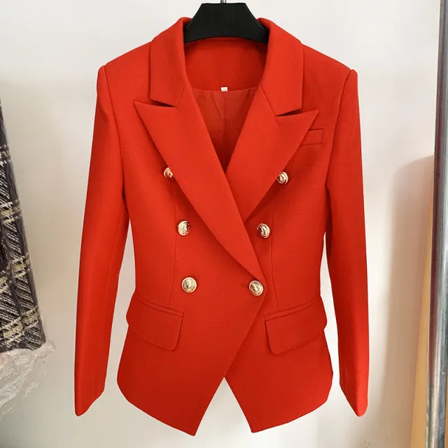 Wjczt HIGH STREET 2022 Classic Baroque Designer Blazer Jacket Women&#39;s Metal Lion Buttons Double Breasted Textured Blazer Mint Green