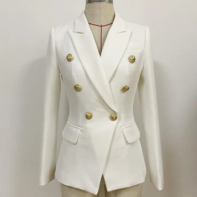 Wjczt HIGH STREET 2022 Classic Baroque Designer Blazer Jacket Women&#39;s Metal Lion Buttons Double Breasted Textured Blazer Mint Green