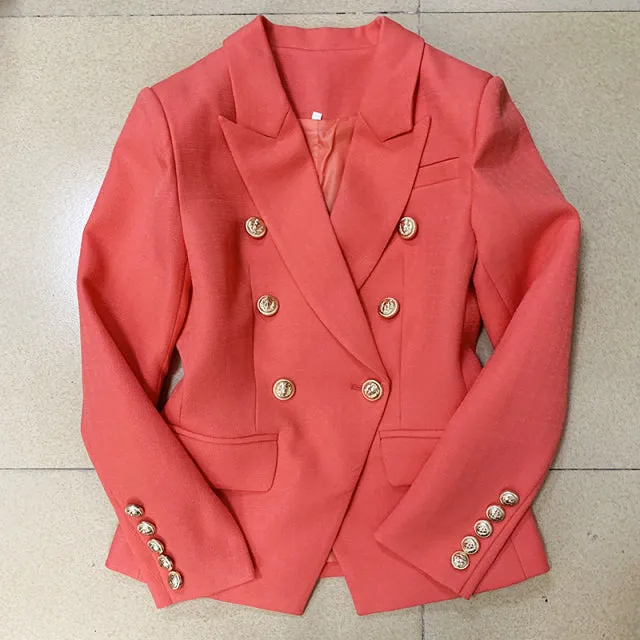 Wjczt HIGH STREET 2022 Classic Baroque Designer Blazer Jacket Women&#39;s Metal Lion Buttons Double Breasted Textured Blazer Mint Green