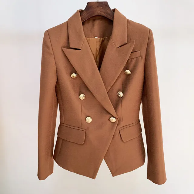 Wjczt HIGH STREET 2022 Classic Baroque Designer Blazer Jacket Women&#39;s Metal Lion Buttons Double Breasted Textured Blazer Mint Green