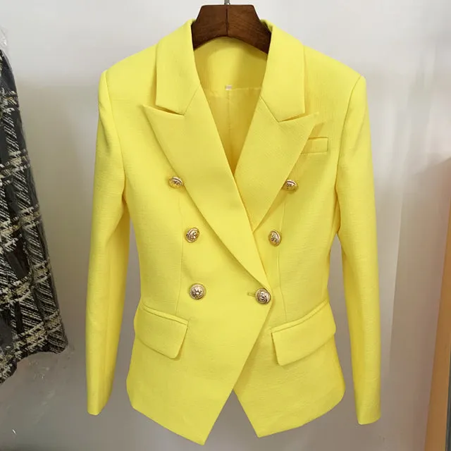 Wjczt HIGH STREET 2022 Classic Baroque Designer Blazer Jacket Women&#39;s Metal Lion Buttons Double Breasted Textured Blazer Mint Green