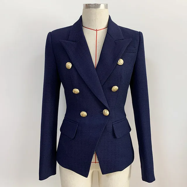 Wjczt HIGH STREET 2022 Classic Baroque Designer Blazer Jacket Women&#39;s Metal Lion Buttons Double Breasted Textured Blazer Mint Green