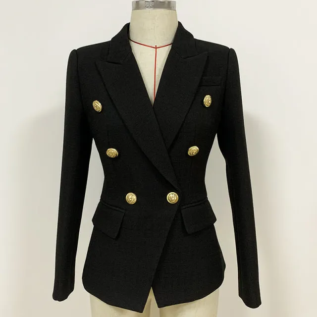 Wjczt HIGH STREET 2022 Classic Baroque Designer Blazer Jacket Women&#39;s Metal Lion Buttons Double Breasted Textured Blazer Mint Green